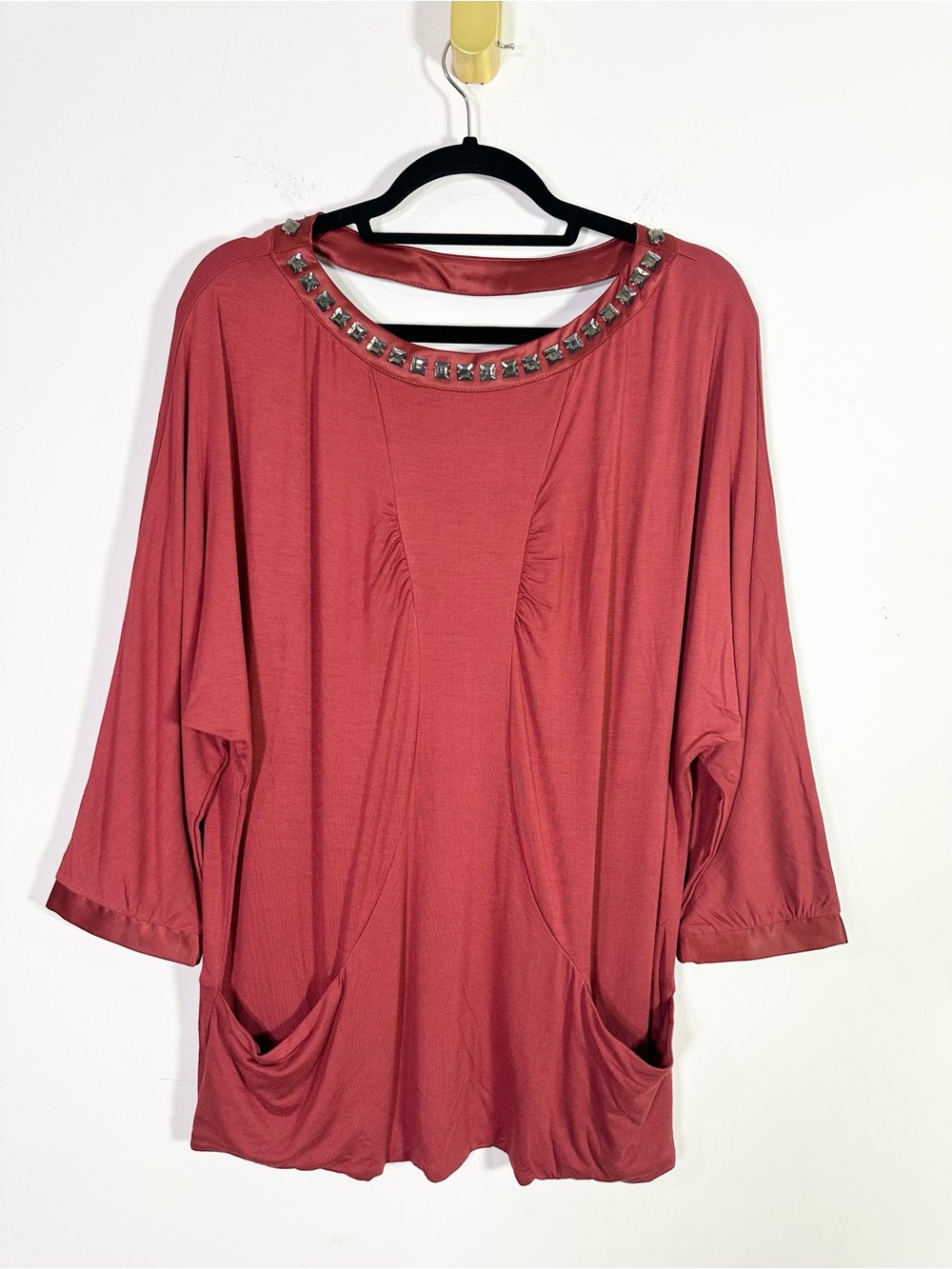 Marc Bouwer Rust Red Embellished Boat Neck Tunic Top